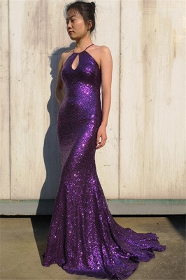 Glamorous Purple Halter Sleeveless Mermaid Floor-Length Prom Dress_3