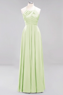 Halter Pleated Bridesmaid Dress Chiffon Sleeveless Floor Length Wedding Guest Dress_33