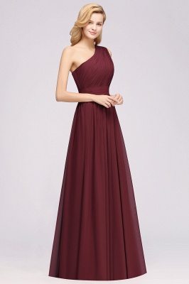 Elegant A-Line Burgundy Chiffon One-Shoulder Sleeveless Ruffles Floor-Length Bridesmaid Dresses_3