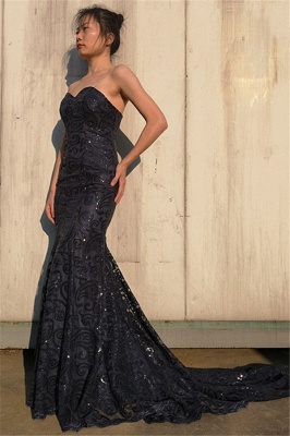 Elegant Black Sweetheart Appliques Sleeveless Mermaid Prom Dress_3