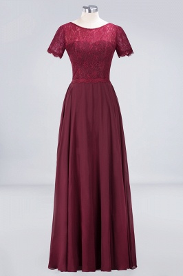 Elegant Princess Chiffon Lace Round-Neck Short-Sleeves Floor-Length Bridesmaid Dress_1