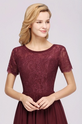 A-line Chiffon Lace Jewel kurze Ärmel bodenlangen Kleid Brautjungfer_4