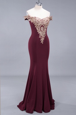 Elegant Mermaid Off-The-Shoulder Floor-Length Mermaid Appliques Zipper Prom Dress_3