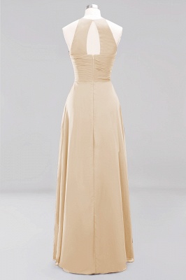 Halter Pleated Bridesmaid Dress Chiffon Sleeveless Floor Length Wedding Guest Dress_14