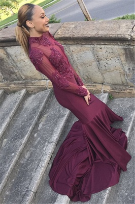 Unique Long Sleeves High Neck Mermaid Prom Dress_2