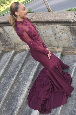 Einzigartige lange Ärmel High Neck Mermaid Prom Dress_2