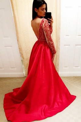 Sexy Deep V-Neck Long Sleeves Beading A-Line Prom Dress_2