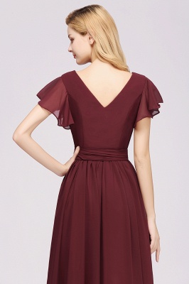 elegant A-line Chiffon V-Neck Short-Sleeves Floor-Length Bridesmaid Dresses with Bow Sash_7