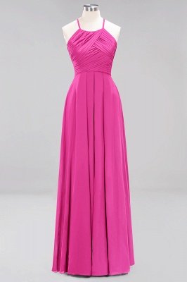 Halter Pleated Bridesmaid Dress Chiffon Sleeveless Floor Length Wedding Guest Dress_9