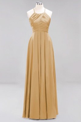 Halter Pleated Bridesmaid Dress Chiffon Sleeveless Floor Length Wedding Guest Dress_13