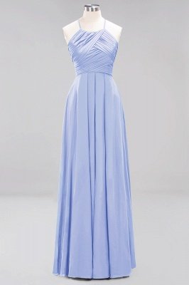 Halter Pleated Bridesmaid Dress Chiffon Sleeveless Floor Length Wedding Guest Dress_21