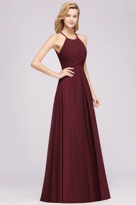 Halter Pleated Bridesmaid Dress Chiffon Sleeveless Floor Length Wedding Guest Dress_45