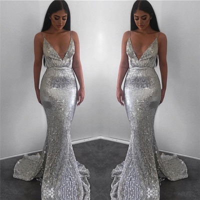 Sparkling Mermaid Sequins Spaghetti-Straps Sleeveless Long Prom Dress_4