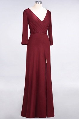 Elegant Princess Spandex V-Neck Long-Sleeves Side-Slit Floor-Length Bridesmaid Dress with Ruffles_3