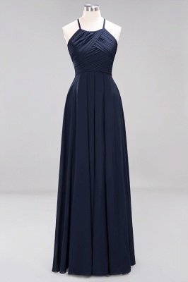 Halter Pleated Bridesmaid Dress Chiffon Sleeveless Floor Length Wedding Guest Dress_27