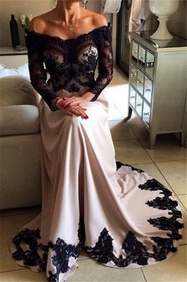 Charming Off-the-Shoulder Appliques Long Sleeves A-Line Prom Dress_1