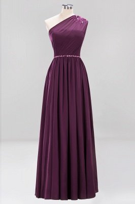 Elegant A-Line Burgundy Chiffon One-Shoulder Sleeveless Ruffles Floor-Length Bridesmaid Dresses with Beadings_19