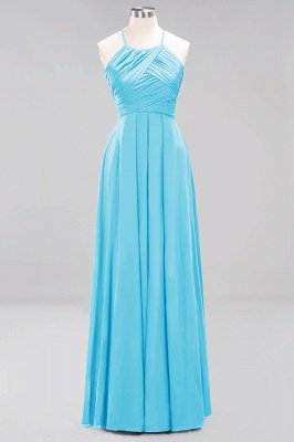 Halter Pleated Bridesmaid Dress Chiffon Sleeveless Floor Length Wedding Guest Dress_23