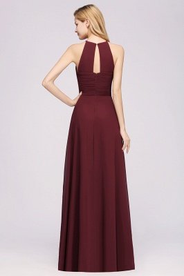 Halter Pleated Bridesmaid Dress Chiffon Sleeveless Floor Length Wedding Guest Dress_44