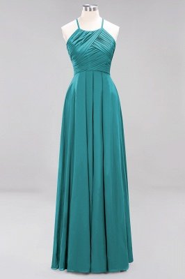 Halter Pleated Bridesmaid Dress Chiffon Sleeveless Floor Length Wedding Guest Dress_31