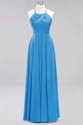 Halter Pleated Bridesmaid Dress Chiffon Sleeveless Floor Length Wedding Guest Dress_24