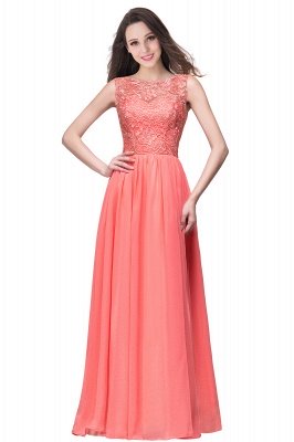 ELYSE | A-line Sleeveless Crew Floor-length Lace Top Chiffon Prom Dresses_10