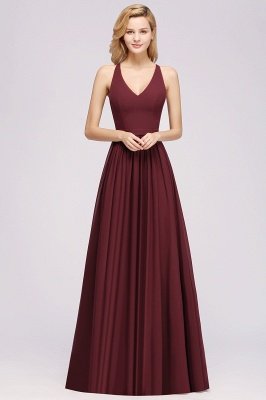 | A-Line Chiffon Lace V-Neck Sleeveless Straps Floor-Length Bridesmaid Dresses_1