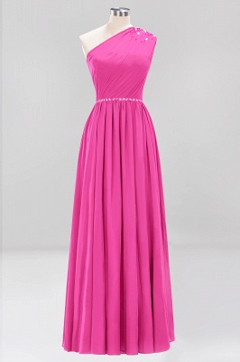 Elegant A-Line Burgundy Chiffon One-Shoulder Sleeveless Ruffles Floor-Length Bridesmaid Dresses with Beadings_9