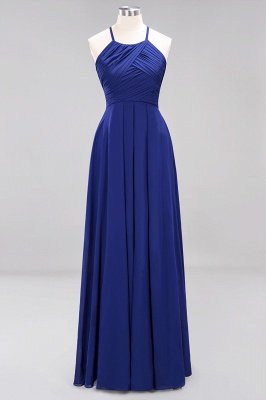 Halter Pleated Bridesmaid Dress Chiffon Sleeveless Floor Length Wedding Guest Dress_25