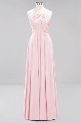 Halter Pleated Bridesmaid Dress Chiffon Sleeveless Floor Length Wedding Guest Dress_3