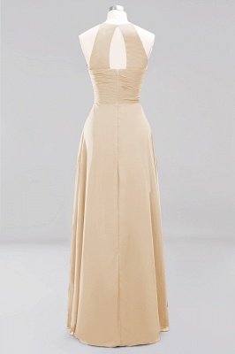 Halter Pleated Bridesmaid Dress Chiffon Sleeveless Floor Length Wedding Guest Dress_14