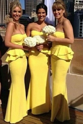 Ruffles Bright-Yellow Long Peplum Mermaid Bridesmaid Dresses_2