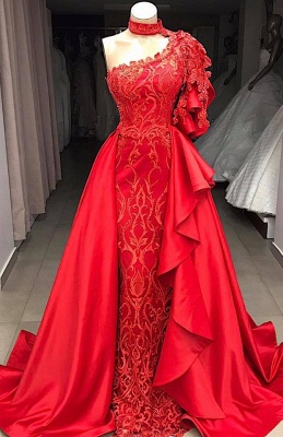 Gorgeous One Shoulder Halter Lace Appliques Sequins A-Line Floor-Length Prom Dresses_2