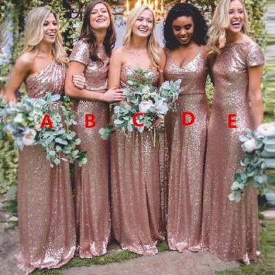 Sexy Sequin Bridesmaid Dresses | Rose Gold Long Wedding Guest Dresses_5