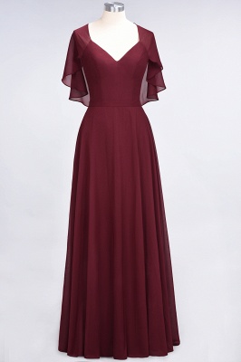 Elegant Princess Chiffon Satin V-Neck short-sleeves Floor-Length Bridesmaid Dress_2