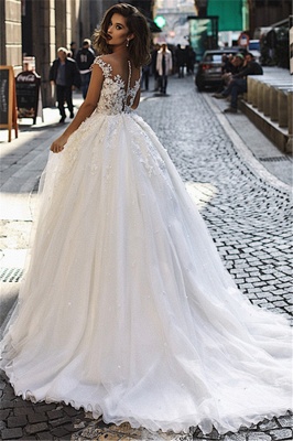 Modern Sleeveless Lace Wedding Dresses  | Fluffy Tulle Overskirt Sexy Illsuion Bridal Gowns_3