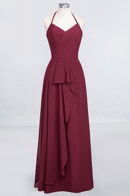 Elegant Princess Chiffon Halter V-Neck Sleeveless Floor-Length Bridesmaid Dress with Ruffle_1