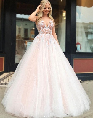 Gorgeous A-Line Straps V-Neck Sleeveless Beads Lace Appliques Floor-Length Prom Dresses_3