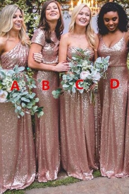 Sexy Pailletten Brautjungfernkleider | Rose Gold lange Hochzeitsgast Kleider_1