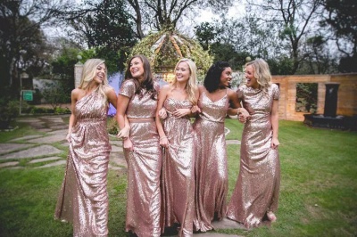 Sexy Sequin Bridesmaid Dresses | Rose Gold Long Wedding Guest Dresses_5