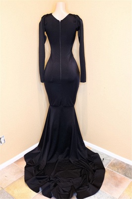 Mordern V-Neck Long Sleeve Lace Appliques Sequins Mermaid Long Prom Dresses_3
