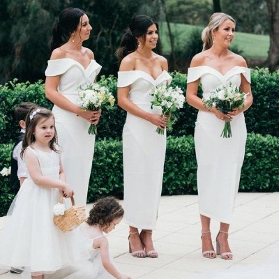 Off The Shoulder Sexy Bridesmaid Dresses | Front Split   White Maid of Honor Dress_3