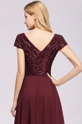 Elegant A-Line Burgundy Chiffon Sequined V-Neck Sleeveless Ruffles Floor-Length Bridesmaid Dresses_8