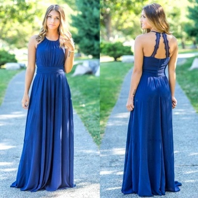 Ocean Blue Halter Chiffon   Bridesmaid Dresses |  Open Back Floor-length Bridesmaid Dresses_3