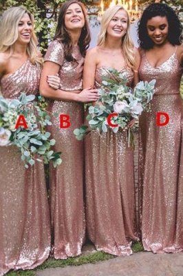 Robes de demoiselle d'honneur sexy paillettes | Longues robes de mariée en or rose_2