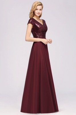 Elegant A-Line Burgundy Chiffon Sequined V-Neck Sleeveless Ruffles Floor-Length Bridesmaid Dresses_6