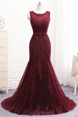 Mordern Scoop Sleeveless Tulle Sexy Mermaid Lace Appliques Sequins  Prom Dresses_1