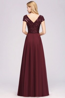 Elegant A-Line Burgundy Chiffon Sequined V-Neck Sleeveless Ruffles Floor-Length Bridesmaid Dresses_2