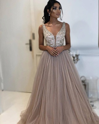 Glamorous A-line Sleeveless Applique Tulle Evening Dresses_2