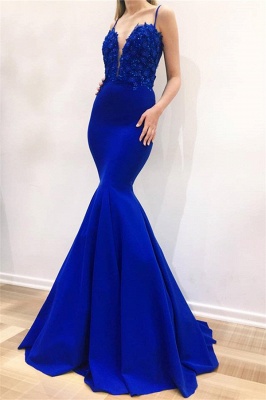 Elegant Mermaid Spaghetti Straps Sleeveless Appliques Evening Dresses_1